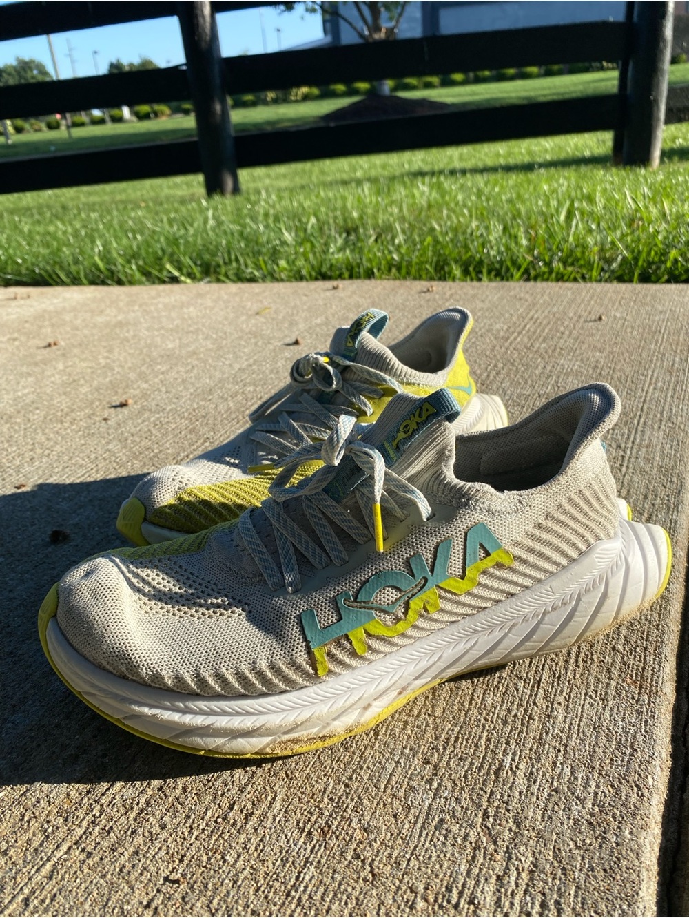 Hoka Shoes in Yellow, Light Blue, and White Colors